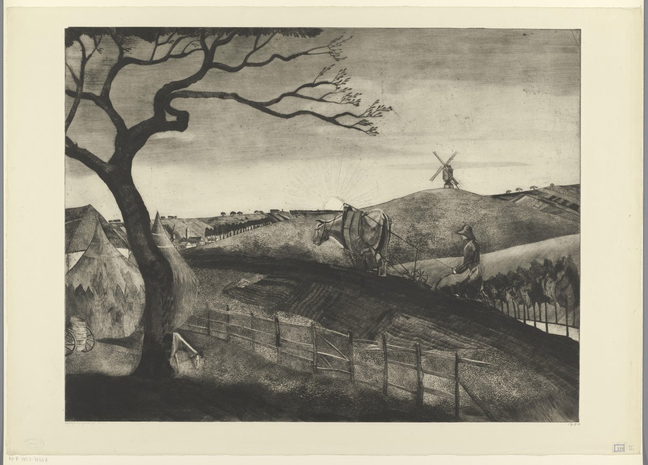 Pløjende bonde med en okse ved Etikhove Labourer Flamand (original titel) af Lodewijk Schelfhout (signed by artist)