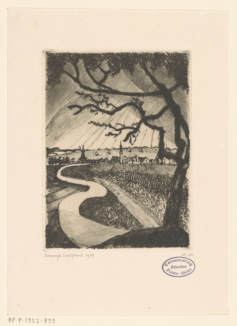 Veere (original titel) af Lodewijk Schelfhout (signed by artist)