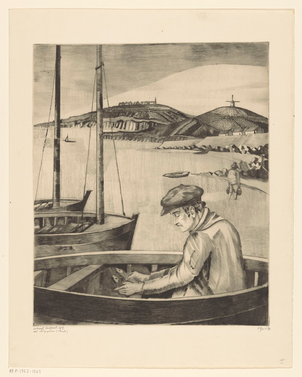 Fisker i et fortøjet skib Le Pecheur (original titel) af Lodewijk Schelfhout (signed by artist)