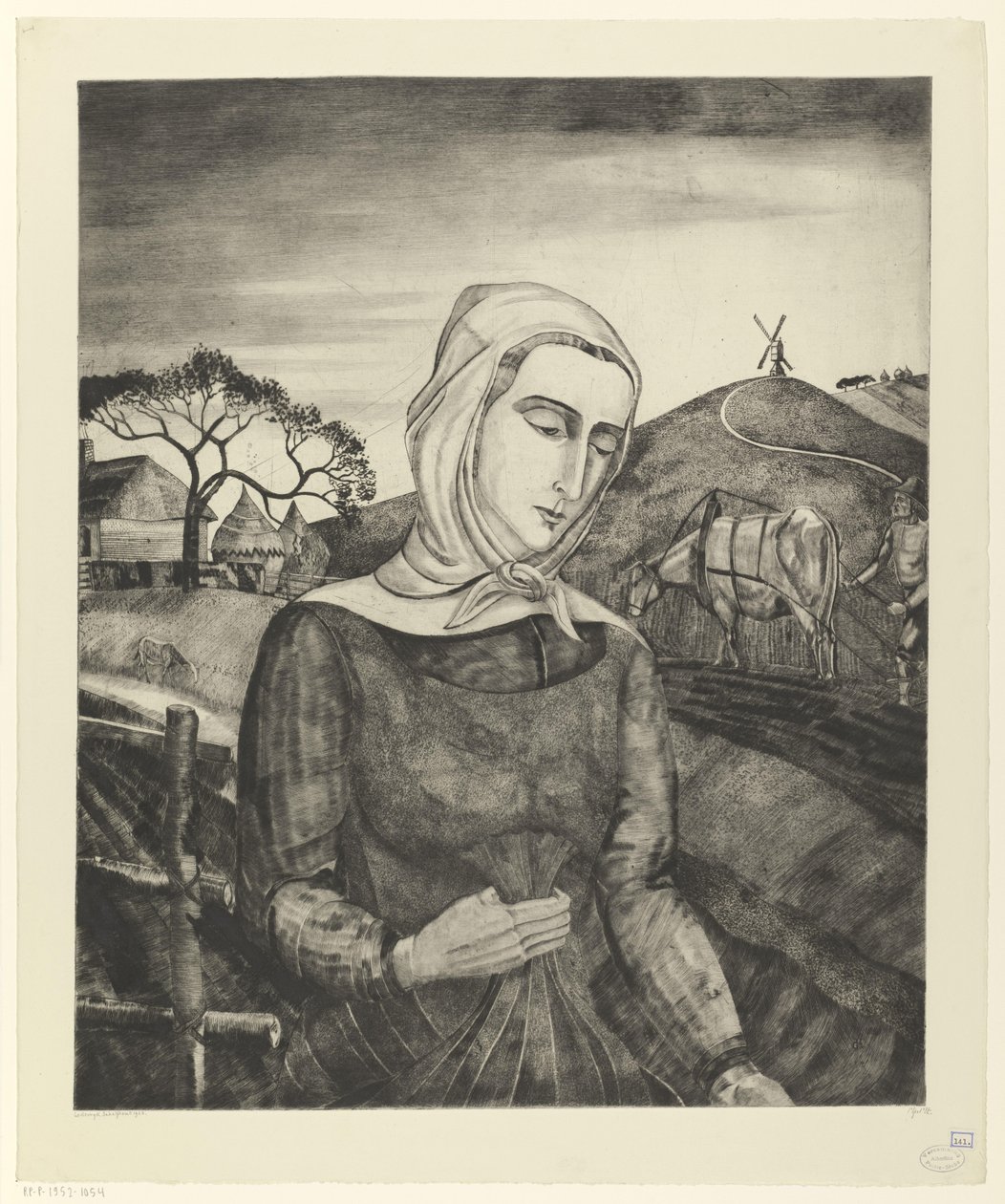 Flamsk bonde i et bakket landskab Jeune fille Flamande (original titel) af Lodewijk Schelfhout (signed by artist)