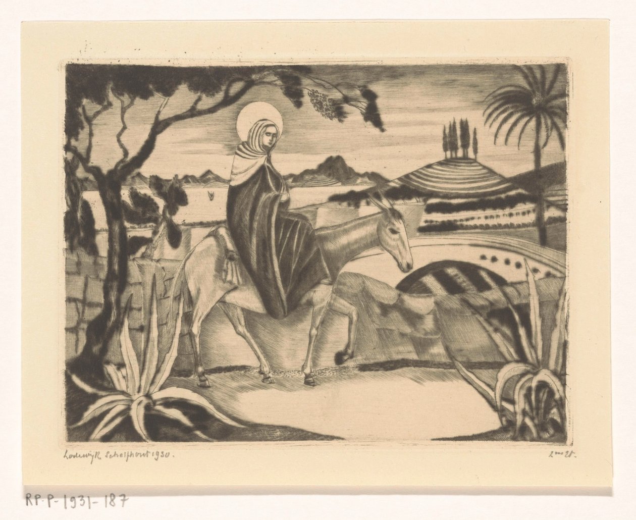 Flyvning til Egypten La Fuite og Egypten II (original titel) af Lodewijk Schelfhout (signed by artist)