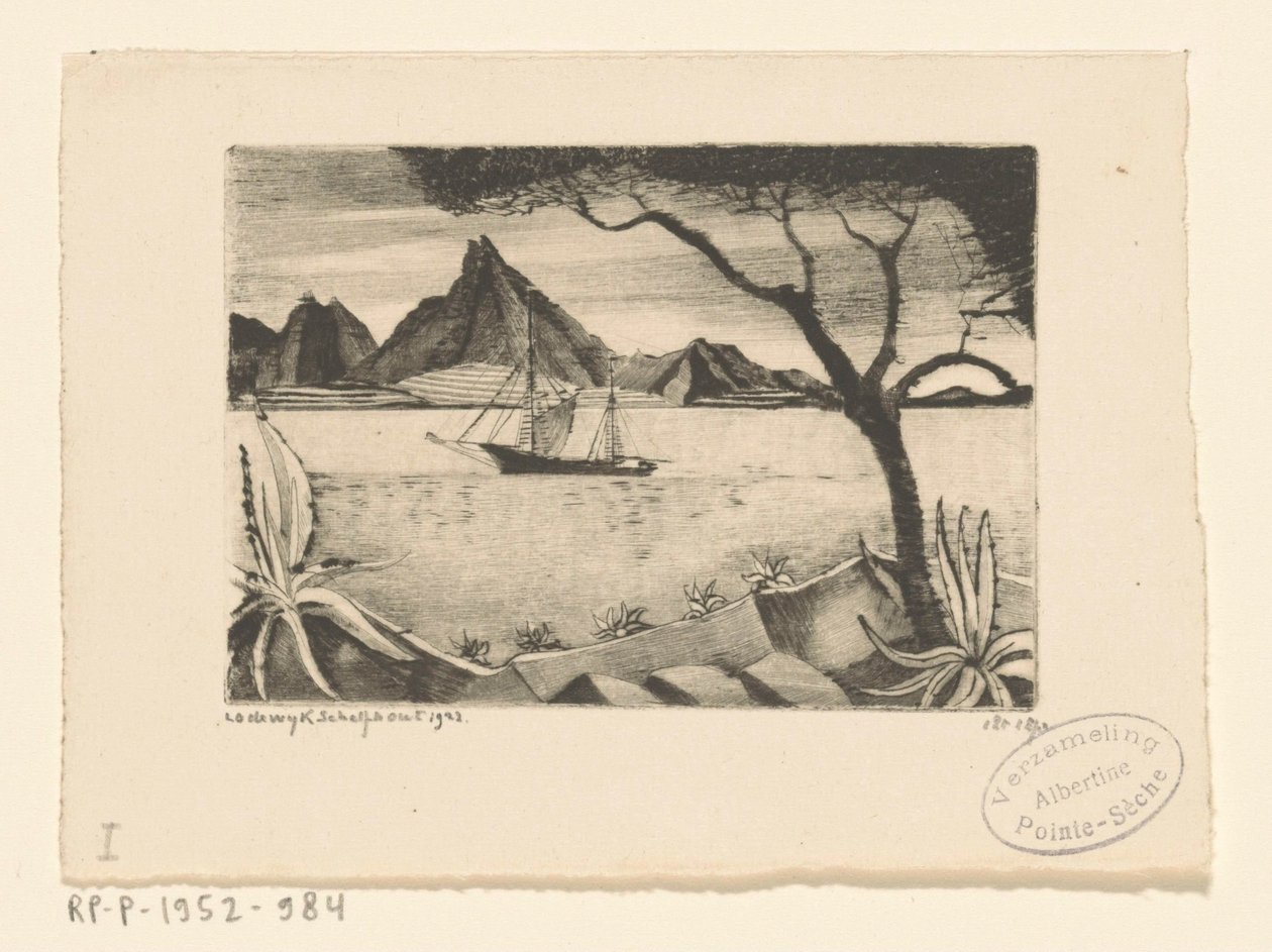 Sejlskib i en bugt Le Bateau (original titel) af Lodewijk Schelfhout (signed by artist)