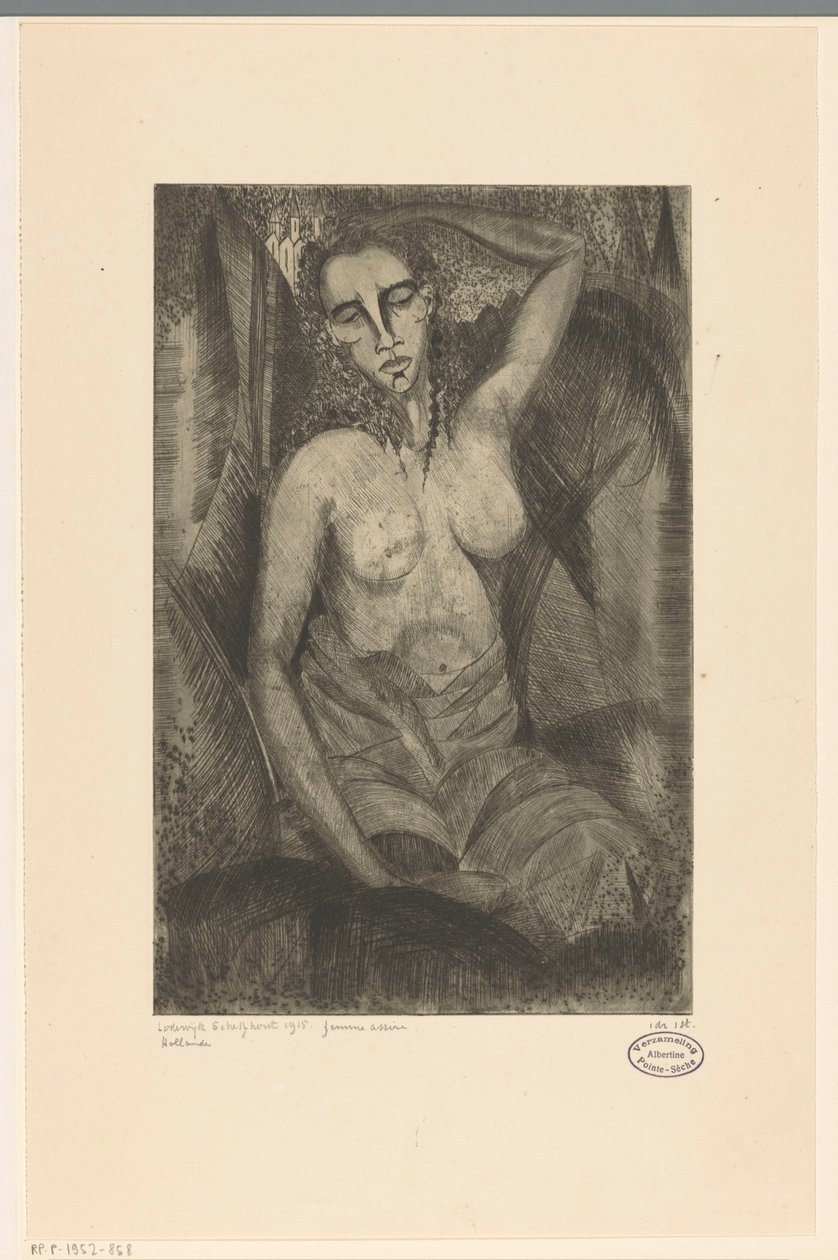 siddende kvinde Femme assise (original titel på objektet) af Lodewijk Schelfhout (signed by artist)
