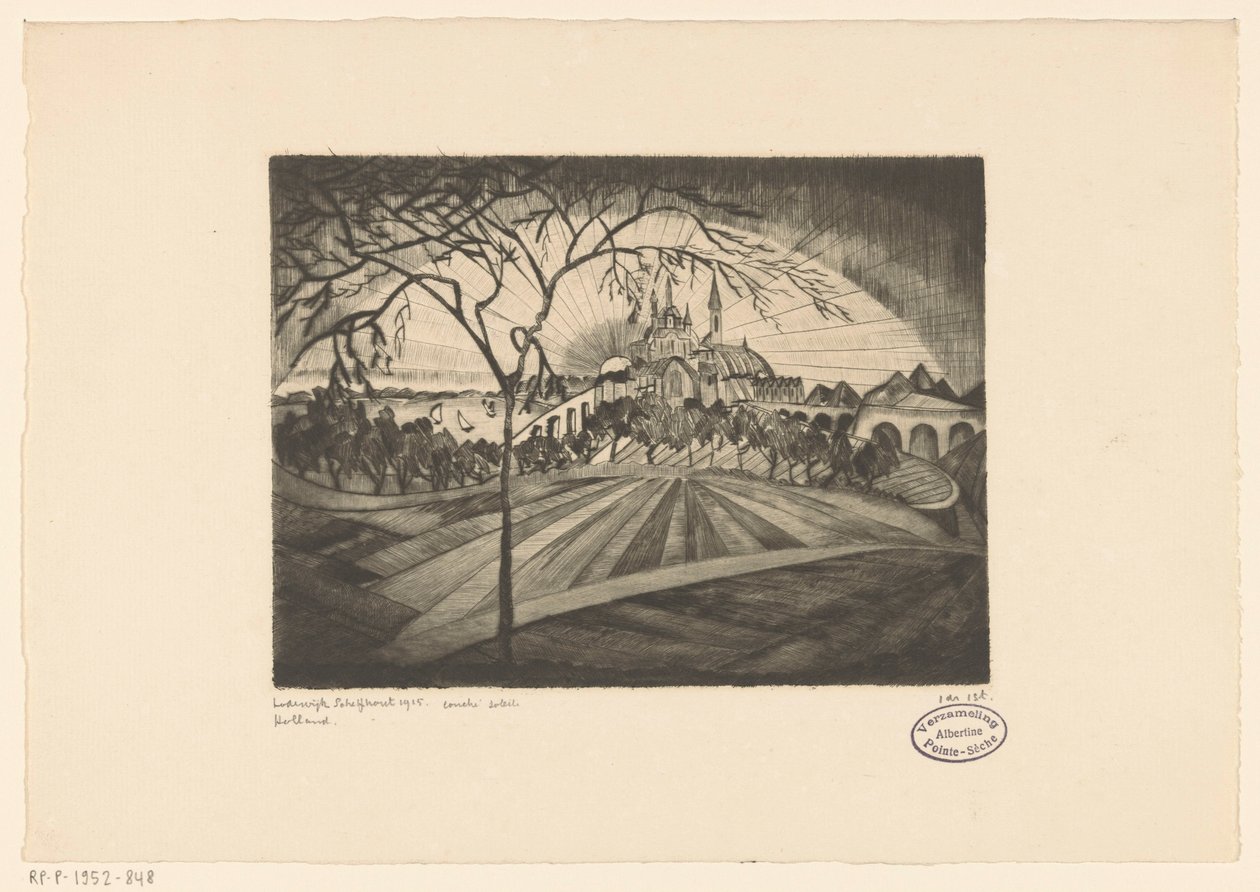 Solnedgang Coucher de soleil (original titel på objektet) af Lodewijk Schelfhout (signed by artist)