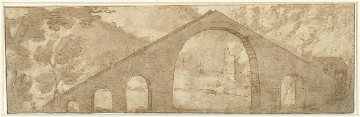 Stejl bro i et landskab af Lodewijk Toeput (attributed to)