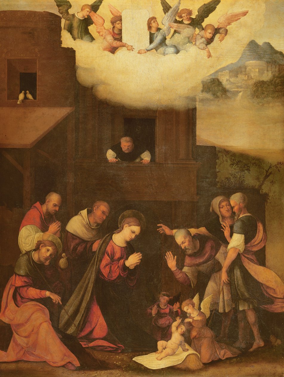 Tilbedelse af hyrderne, c.1520-24 af Lodovico Mazzolino