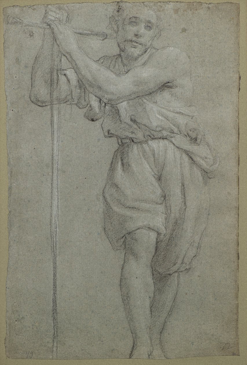 En mand læner sig op ad et trækors (pastel) af Lodovico (attr. to) Carracci