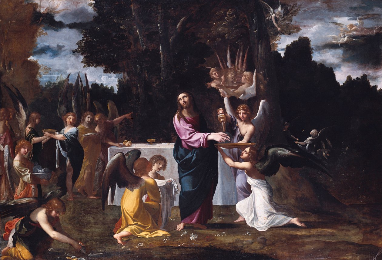 Kristus i ørkenen, tjent af engle, ca 1608 af Lodovico Carracci