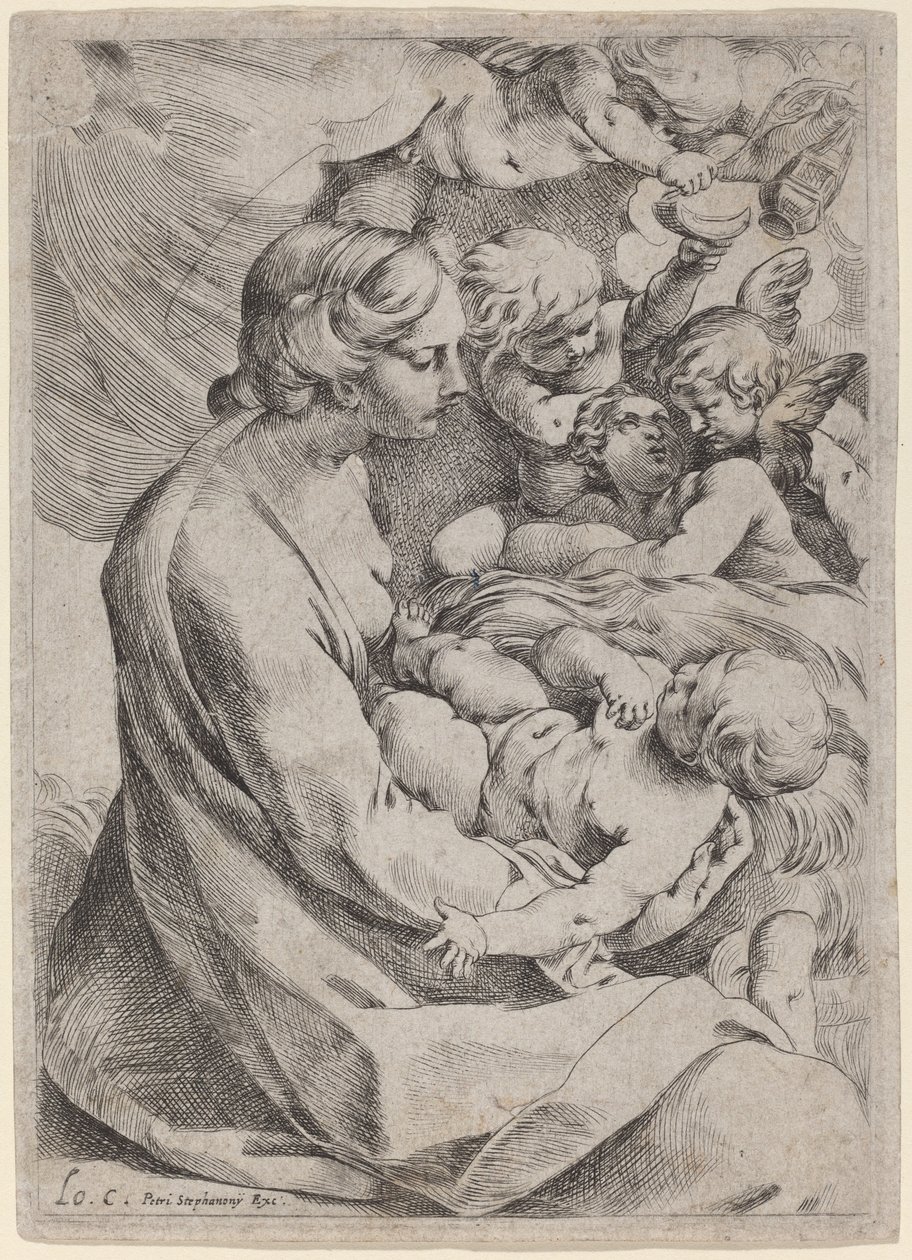 Madonna og barn med engle af Lodovico Carracci