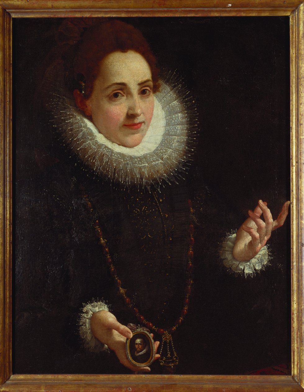 Portræt af en dame, der holder en portrætminiature af en gentleman af Lodovico Carracci