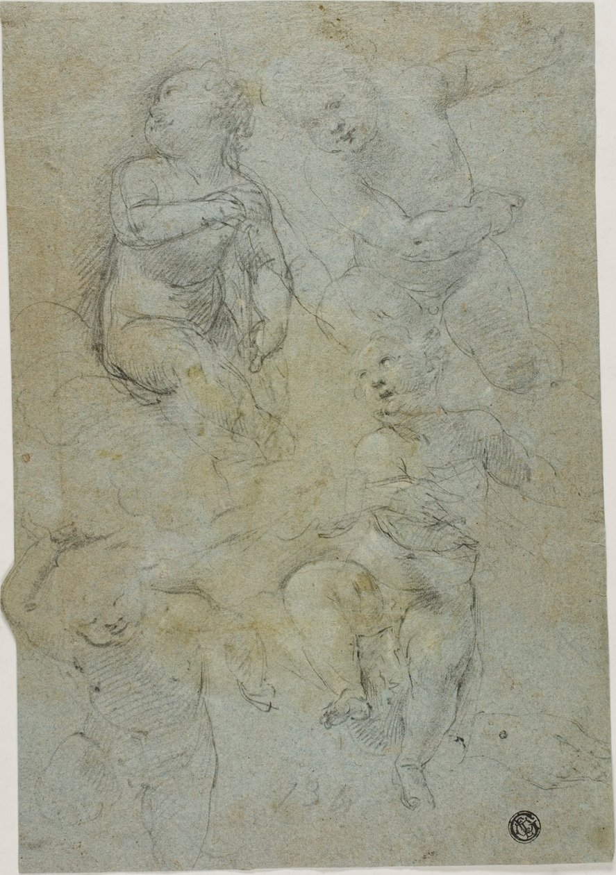 Skitser af fire Putti (recto); Knælende kirkelig (verso) af Lodovico Carracci