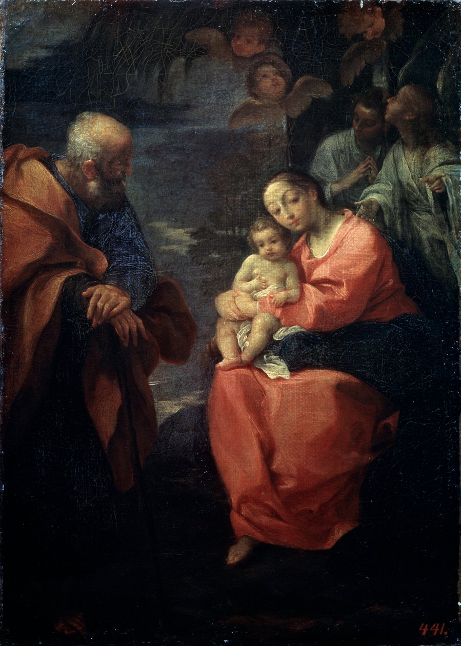 Den hellige familie under et palmetræ, Hvil på flugten til Egypten, slutningen af det 16. århundrede af Lodovico Carracci