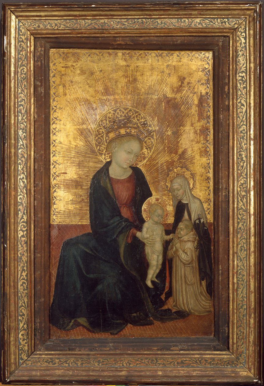 Madonna og barn med Saint Catherine af Siena og en karteusisk donor, ca. 1411-24. af Lombard Italian
