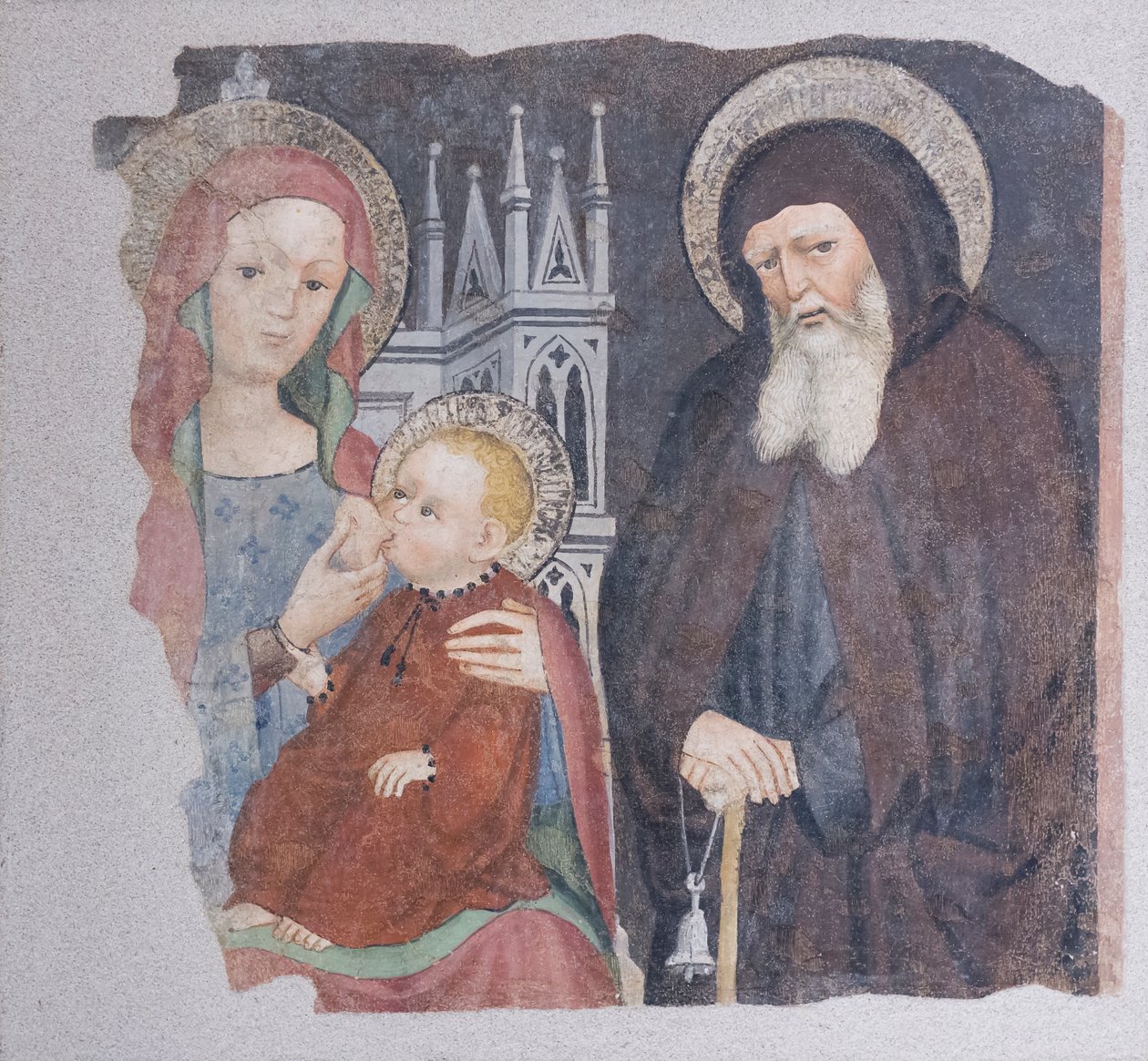 Madonna med barn og Sankt Antonio abate af Lombard School