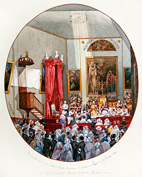 Første nadver for Comte de Paris i det franske kapel Royal of St.Louis, London af Lombardo Enrique Simonet