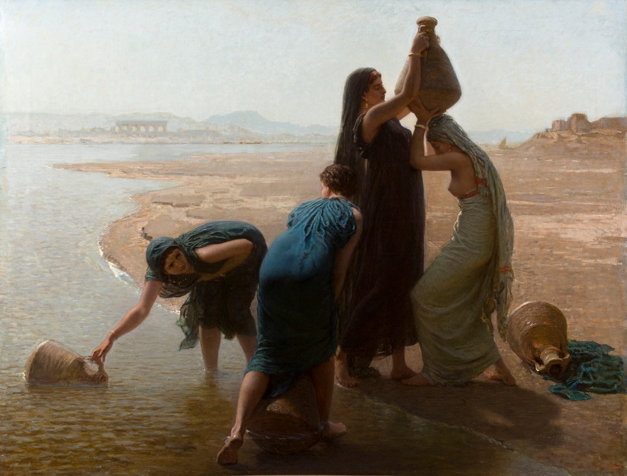Fransk:  Femmes fellahs au bord du Nil
Hebraisk: נשים שואבות מים על שפת הנילוס af Léon Belly