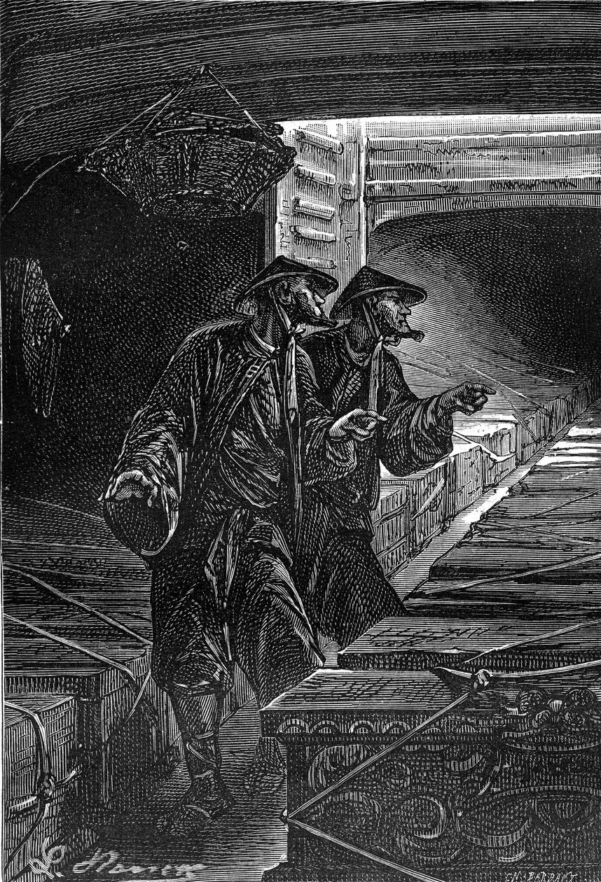tegning af Leon Benett, fra Jules Vernes bog "En kinesers trængsler i Kina" - Hetzel-udgaven. Ekstraordinære rejser 1879. af Léon Benett