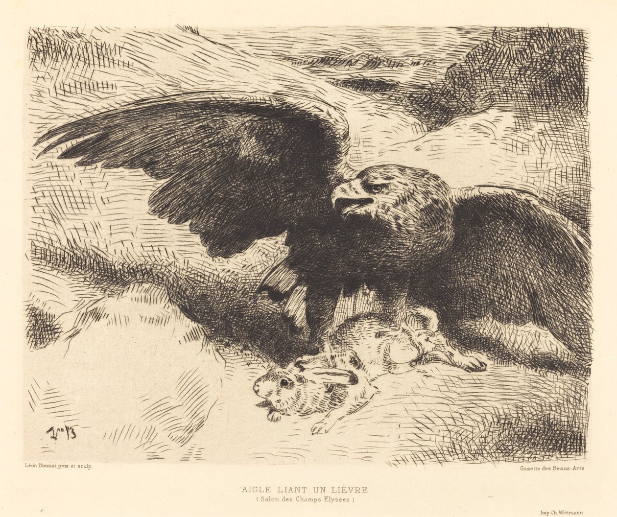 En ørn, der slår på en hare af Léon Bonnat