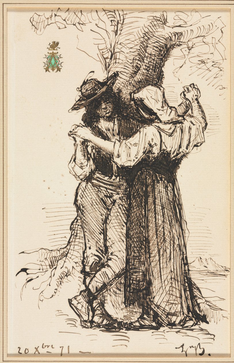 Par, der bejler til ved et træ af Léon Bonnat