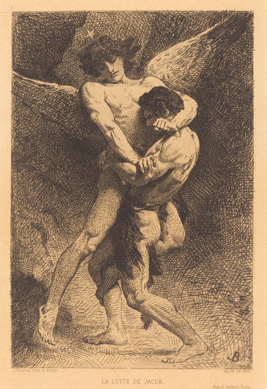 La Lutte de Jacob (Jacob Wrestling with the Angel) af Léon Bonnat