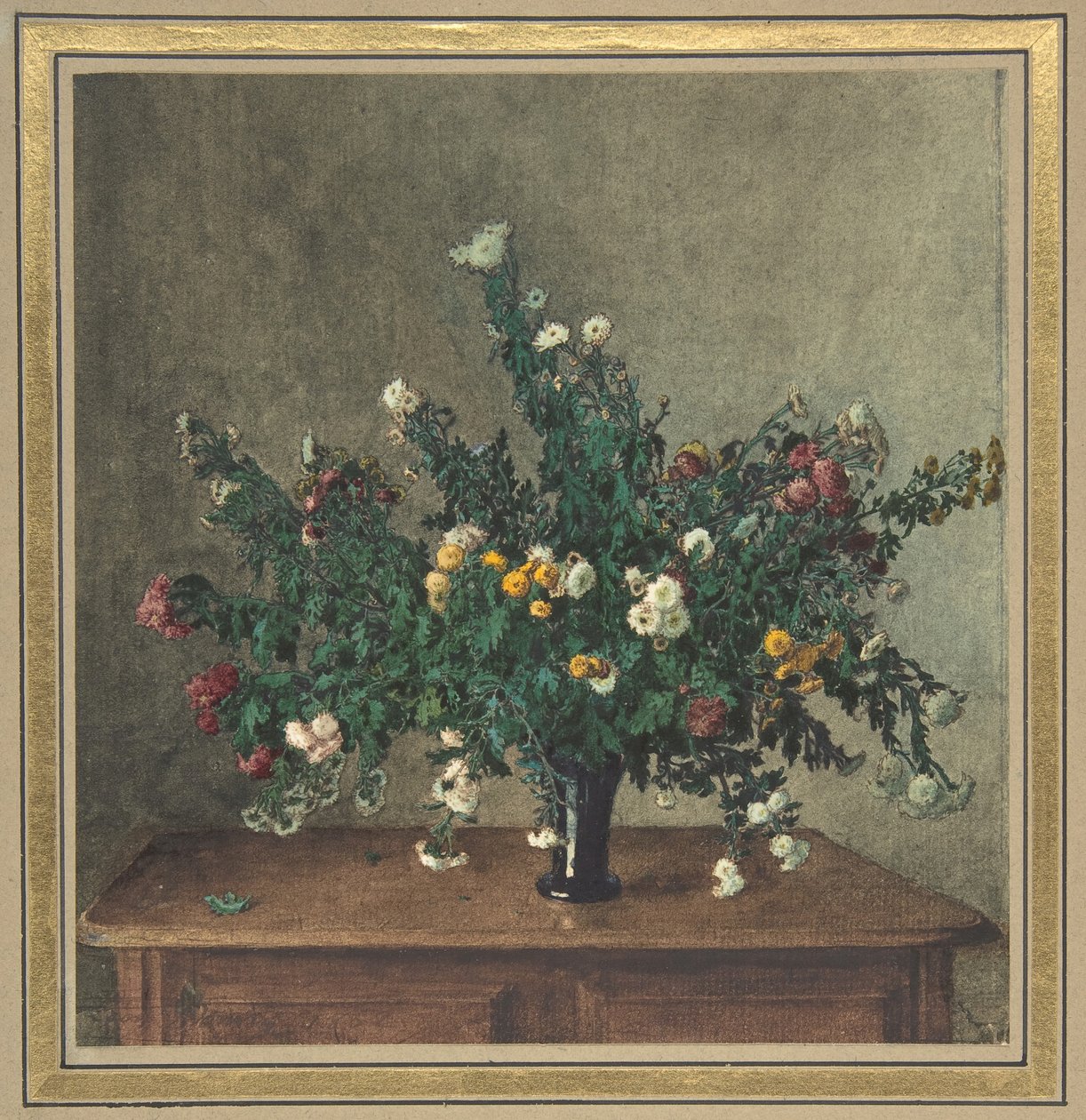 Buket af små krysantemum, 1862. af Léon Bonvin