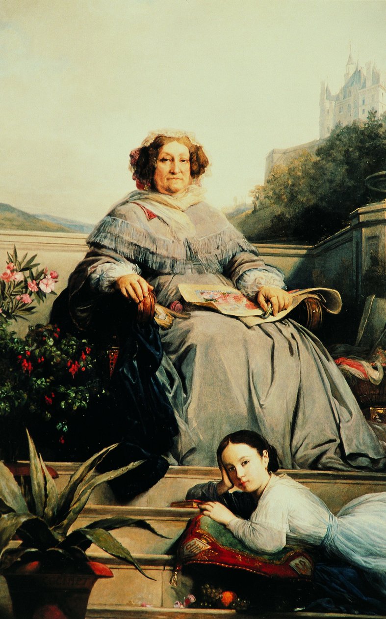 Portræt af Madame Clicquot, født Ponsardin 1777-1866 med sin datter, mellem 1851 og 1860. af Léon Cogniet