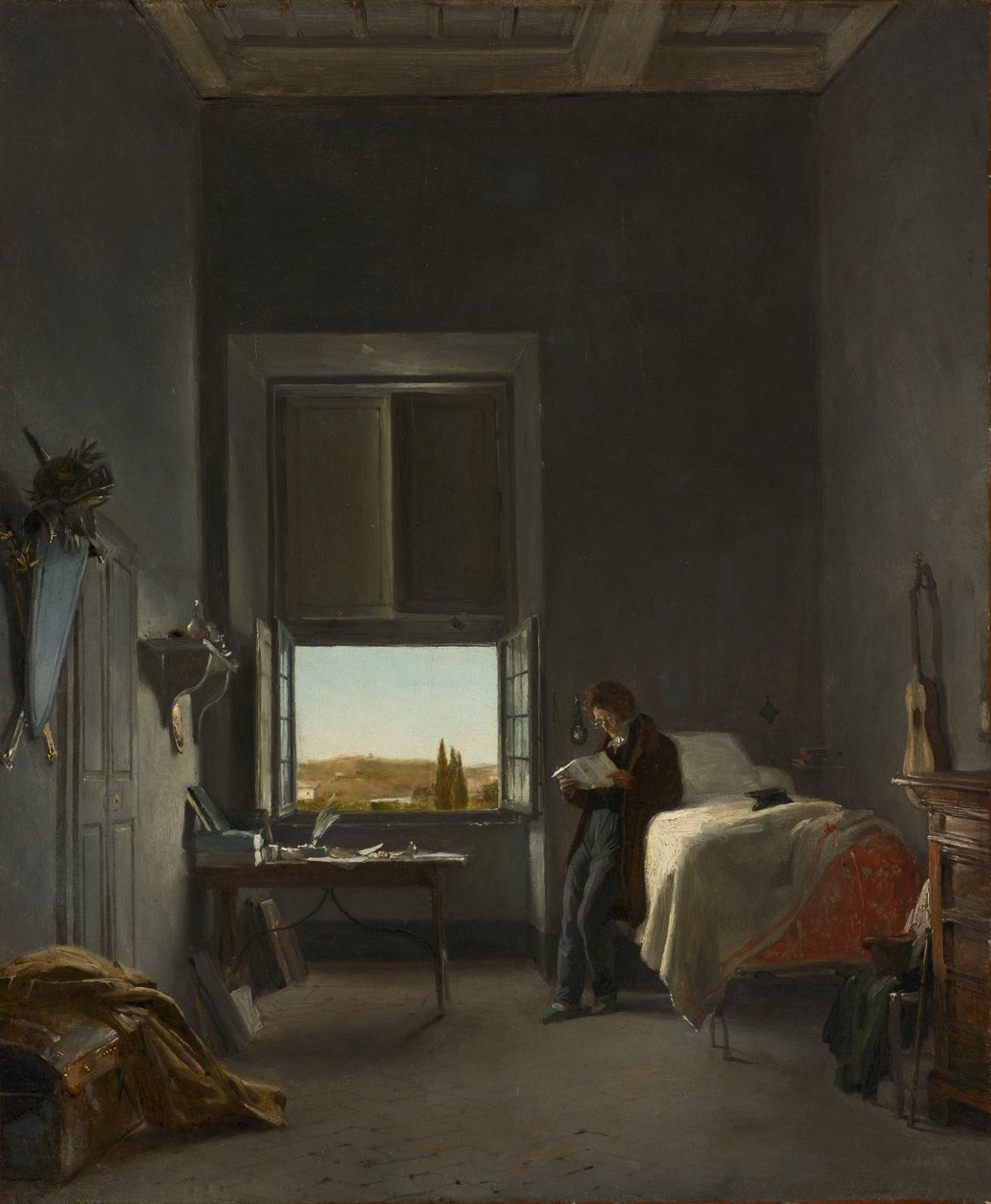 Kunstneren på sit værelse i Villa Medici, Rom, 1817. af Léon Cogniet