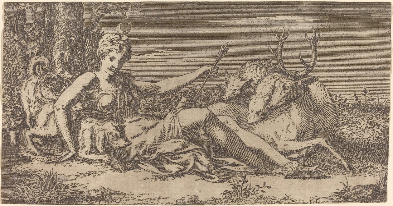 Diana hviler af Léon Davent after Francesco Primaticcio