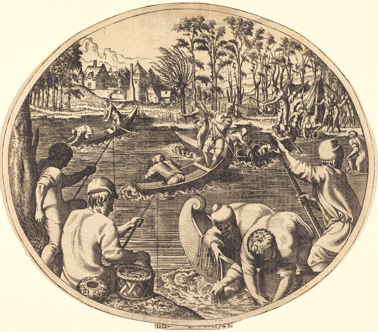 Fiskescene af Léon Davent after Francesco Primaticcio