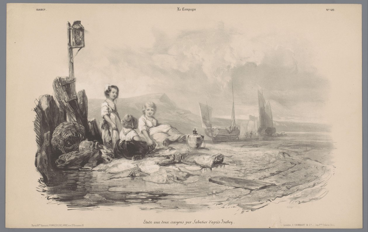 Tre børn leger i en bugt Skildringer af livet på landet (serietitel) La kampagnen. Etudes varieés aux deux Crayons (serietitel på objekt) af Léon Jean Baptiste Sabatier