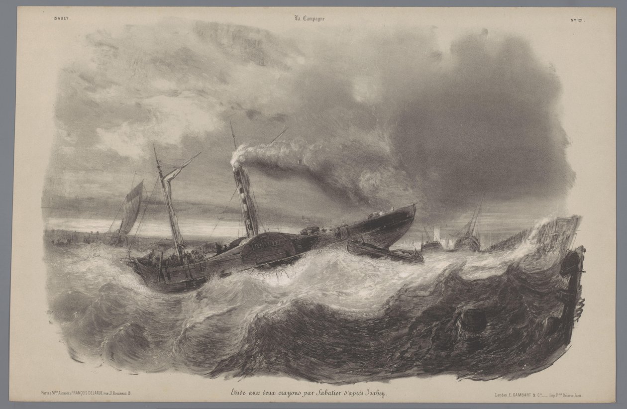 Padle damper i stormen Skildringer af livet på landet (serietitel) La kampagnen. Etudes varieés aux deux Crayons (serietitel på objekt) af Léon Jean Baptiste Sabatier