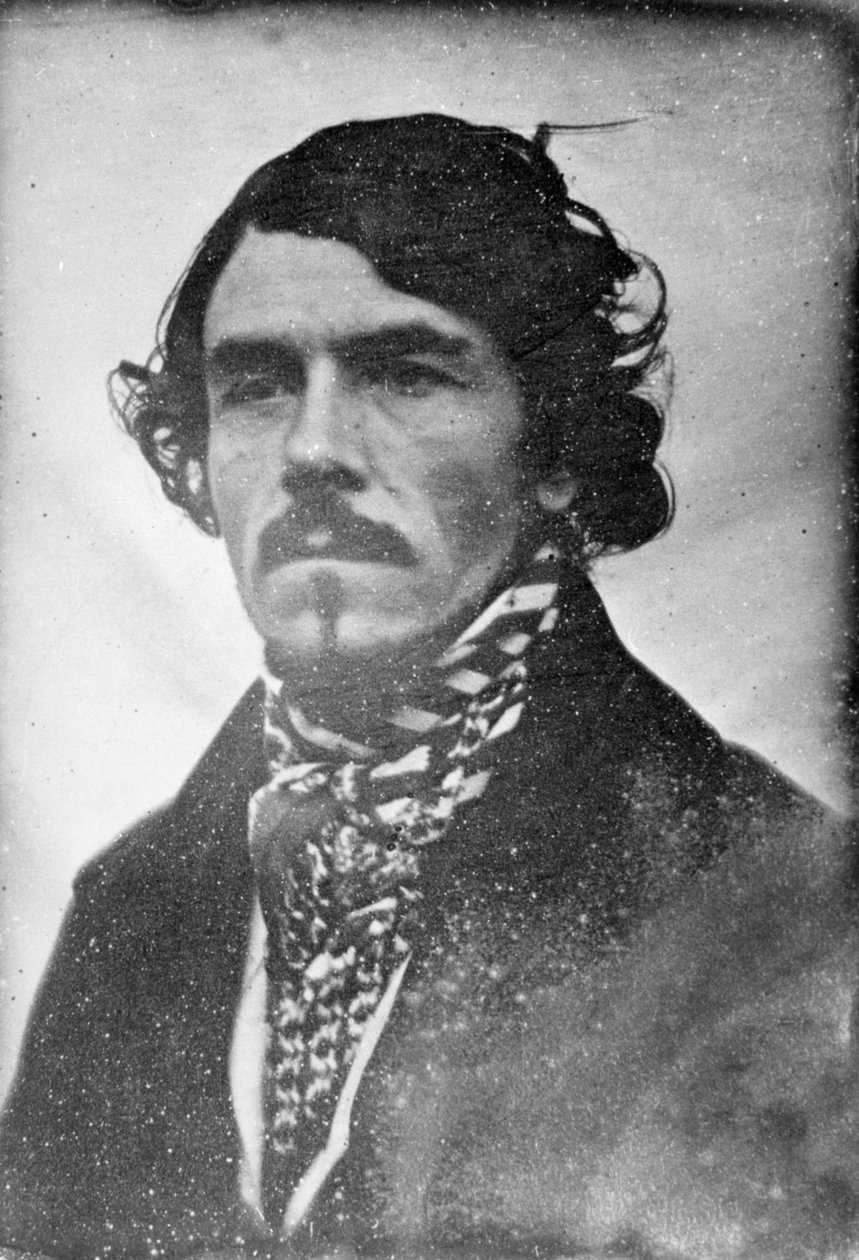 Helt ansigtsportræt af Eugène Delacroix, hoved og skuldre, 1842 (daguerreotypi) af Léon Riesener