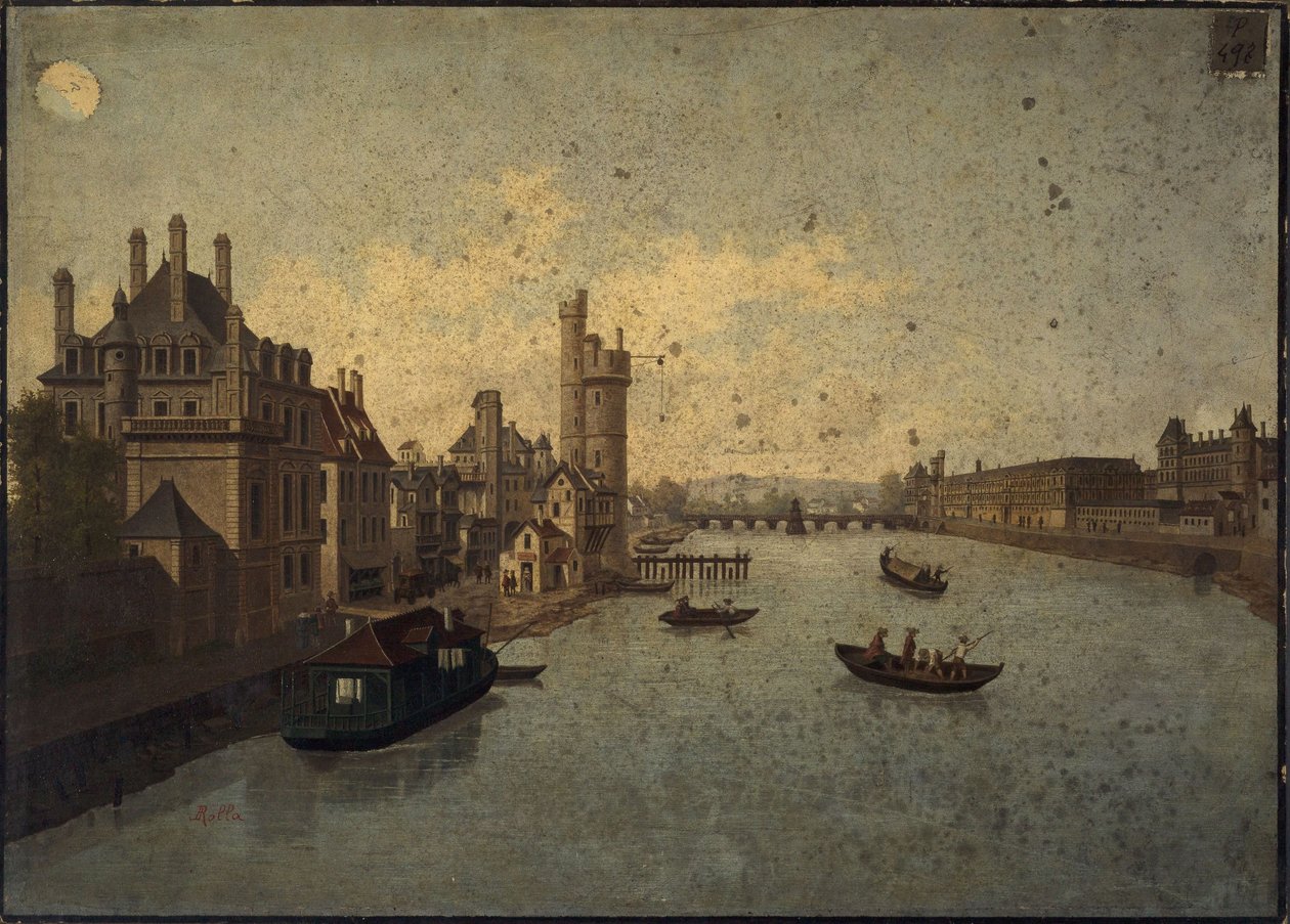 Hôtel de Conti, Tour de Nesle, Louvre, set fra Pont-Neuf, nuværende 1. og 6. arrondissement, ca. 1885 -1895 (maleri) af Léon Rolla