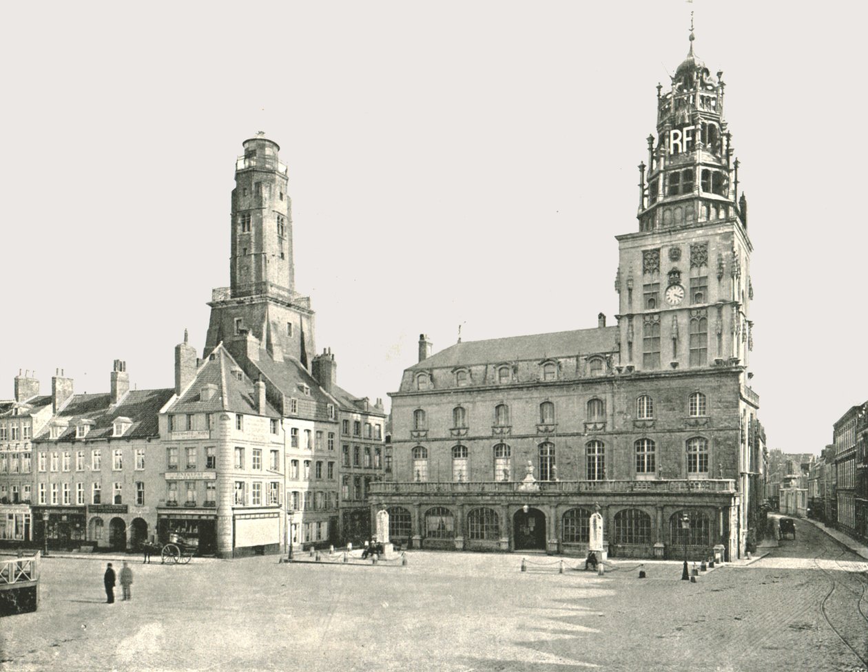 Vagttårnet og Hotel De Ville, Calais, Frankrig, 1895. af London Stereoscopic and Photographic Co