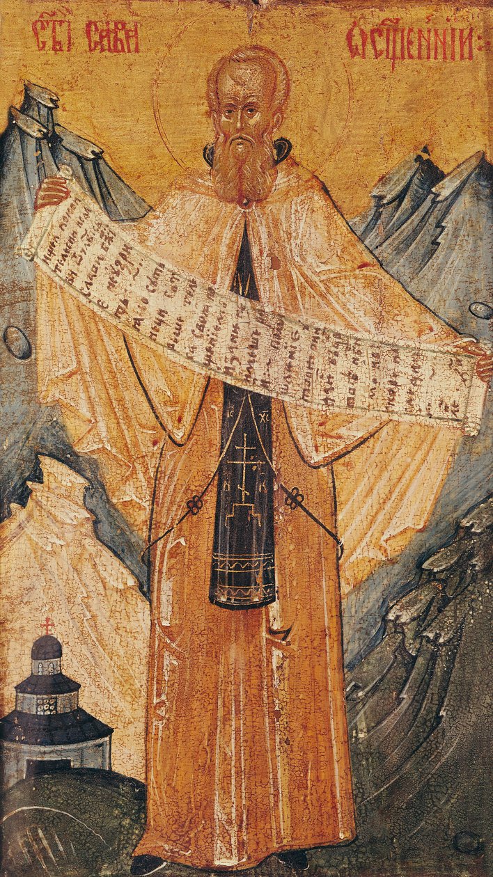 Ikon af St. Sabas af Jerusalem, 1572 (tempera på panel) af Longin