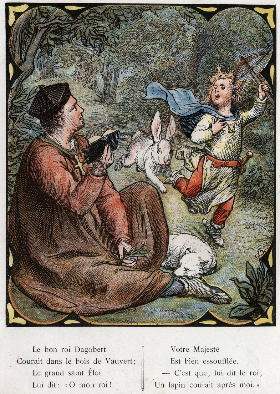 Illustration af Lorenz Frolich (1820-1908) til den populære sang "Den gode konge Dagobert"". Udgave J. Hetzel.Omkring 1880. af Lorens Frolich