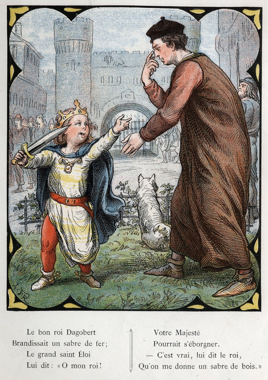 Illustration af Lorenz Frolich (1820-1908) til den populære sang "Den gode konge Dagobert"". Udgave J. Hetzel.Omkring 1880. af Lorens Frolich