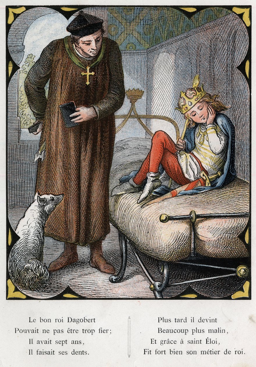 Illustration af Lorenz Frolich (1820-1908) til den populære sang "Den gode konge Dagobert"". Udgave af J. Hetzel.Omkring 1880. (Tandpine) . af Lorens Frolich