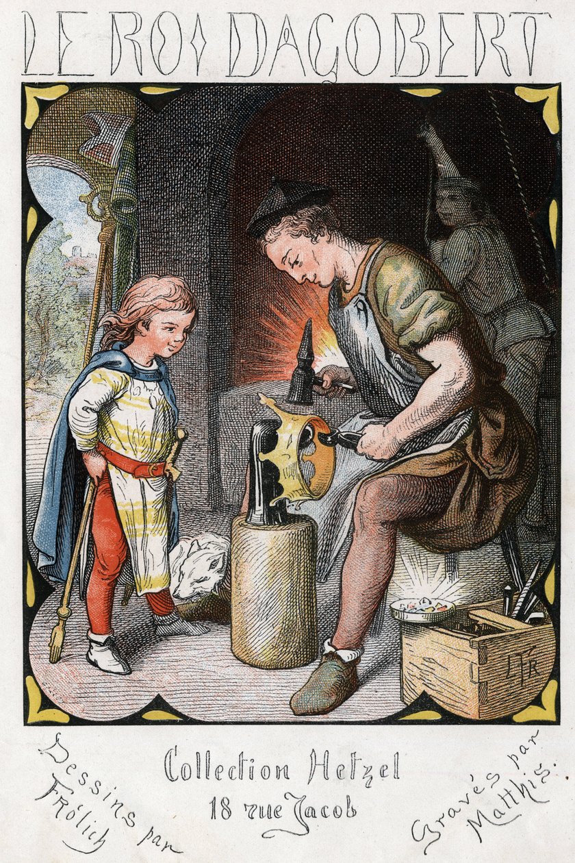 Illustration af Lorenz Frolich (1820-1908) til den populære sang "Den gode konge Dagobert"". Udgave J. Hetzel.Omkring 1880. af Lorens Frolich