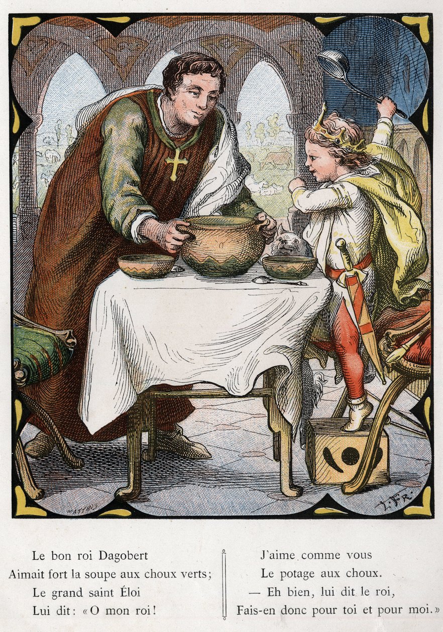 Illustration af Lorenz Frolich (1820-1908) til den populære sang "Den gode konge Dagobert"". Udgave J. Hetzel.Omkring 1880. af Lorens Frolich
