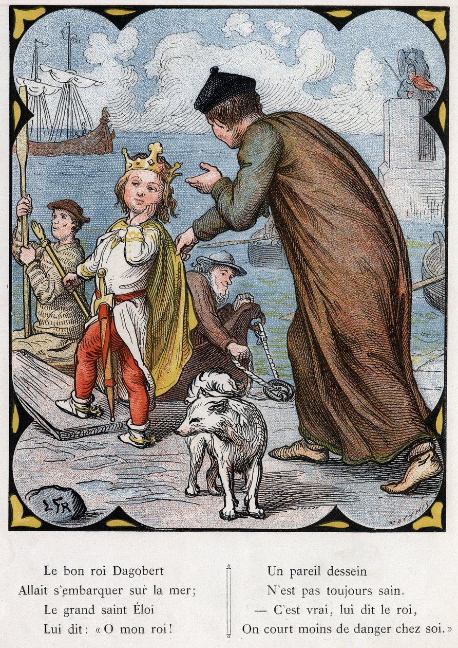 Illustration af Lorenz Frolich (1820-1908) til den populære sang "Den gode konge Dagobert"". Udgave J. Hetzel.Omkring 1880. af Lorens Frolich