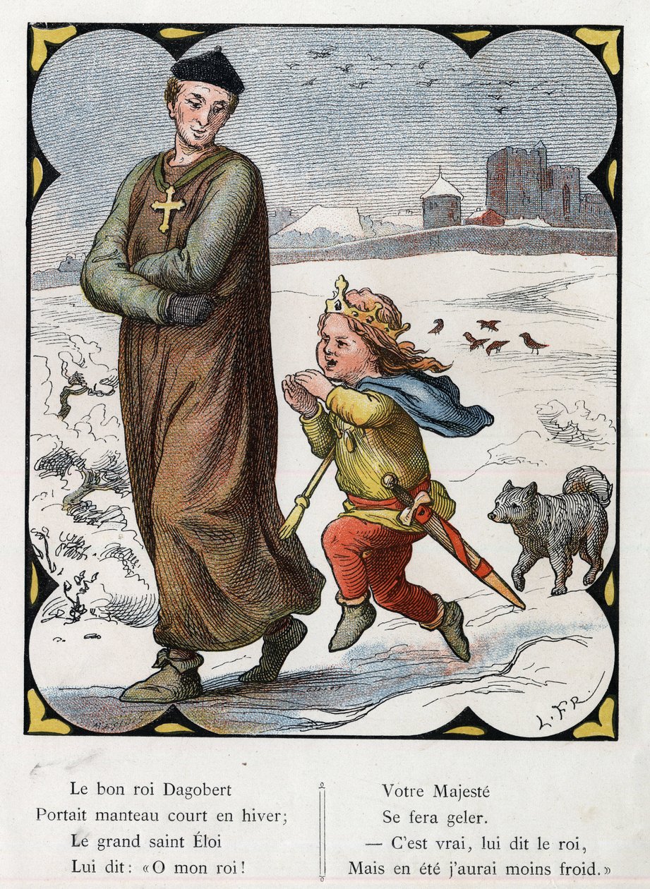 Illustration af Lorenz Frolich (1820-1908) til den populære sang "Den gode konge Dagobert"". Udgave J. Hetzel.Omkring 1880. af Lorens Frolich