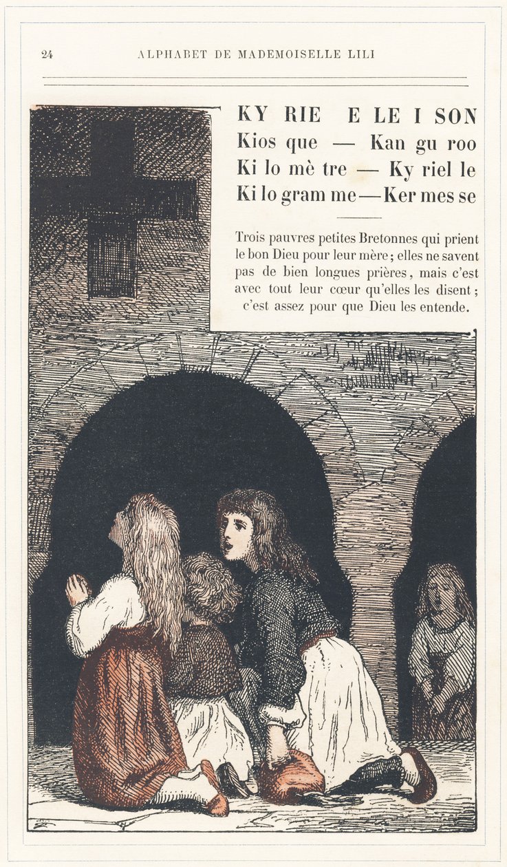 Kyrie Eleison, Kiosk, Kanguroo, Kilometre, Kyrielle, Kilogram, Kermesse, side 24 - Alfabet af Mademoiselle Lili, af L. Froelich og af en far (Hetzel selv). Bibliotheque  Magasin d