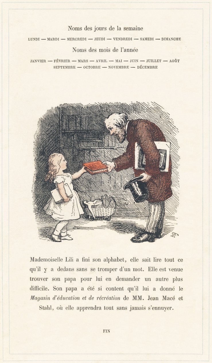 Mademoiselle Lili kan læse, side 40 - Alphabet of Mademoiselle Lili, af L. Froelich og af en far (Hetzel selv). Bibliotheque  Magasin d