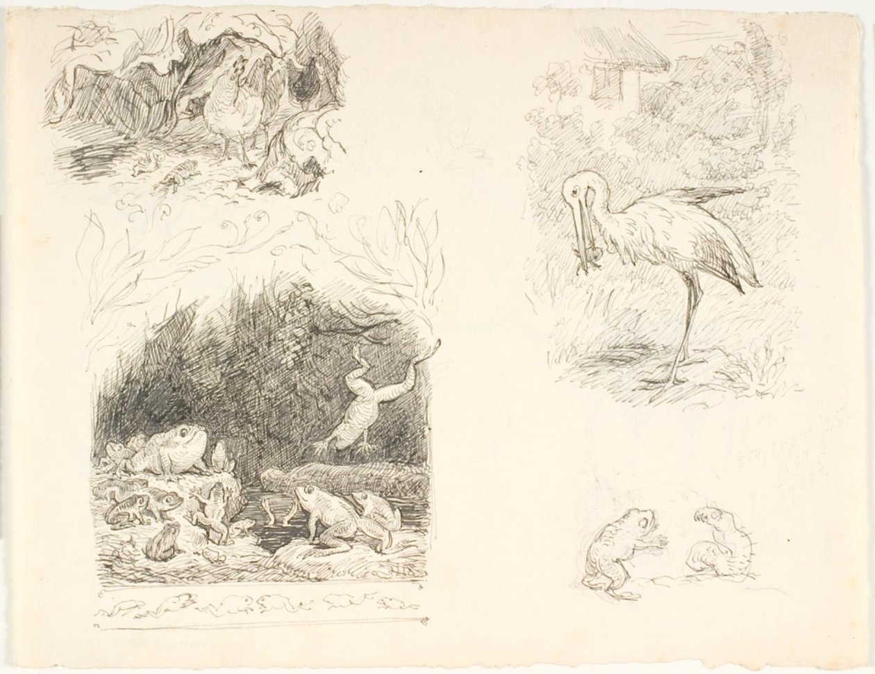 Fire udkast til illustrationer til Skrubtudsen, H.C. Andersens Nye Eventyr og Historier af Lorenz Frølich