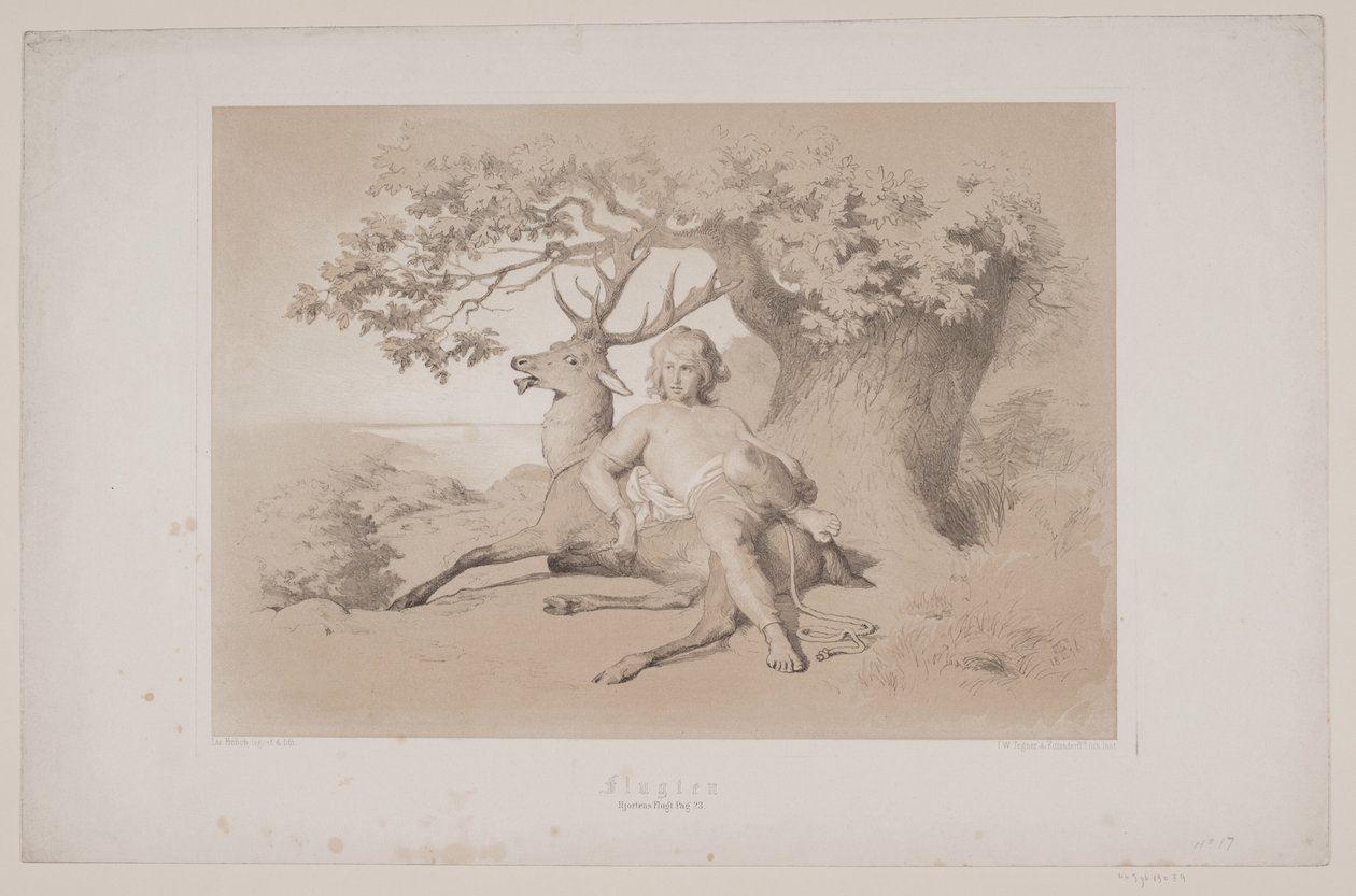 Flugten, pag. 23, illustration til Christian Winthers "Hjortens Flugt" af Lorenz Frølich