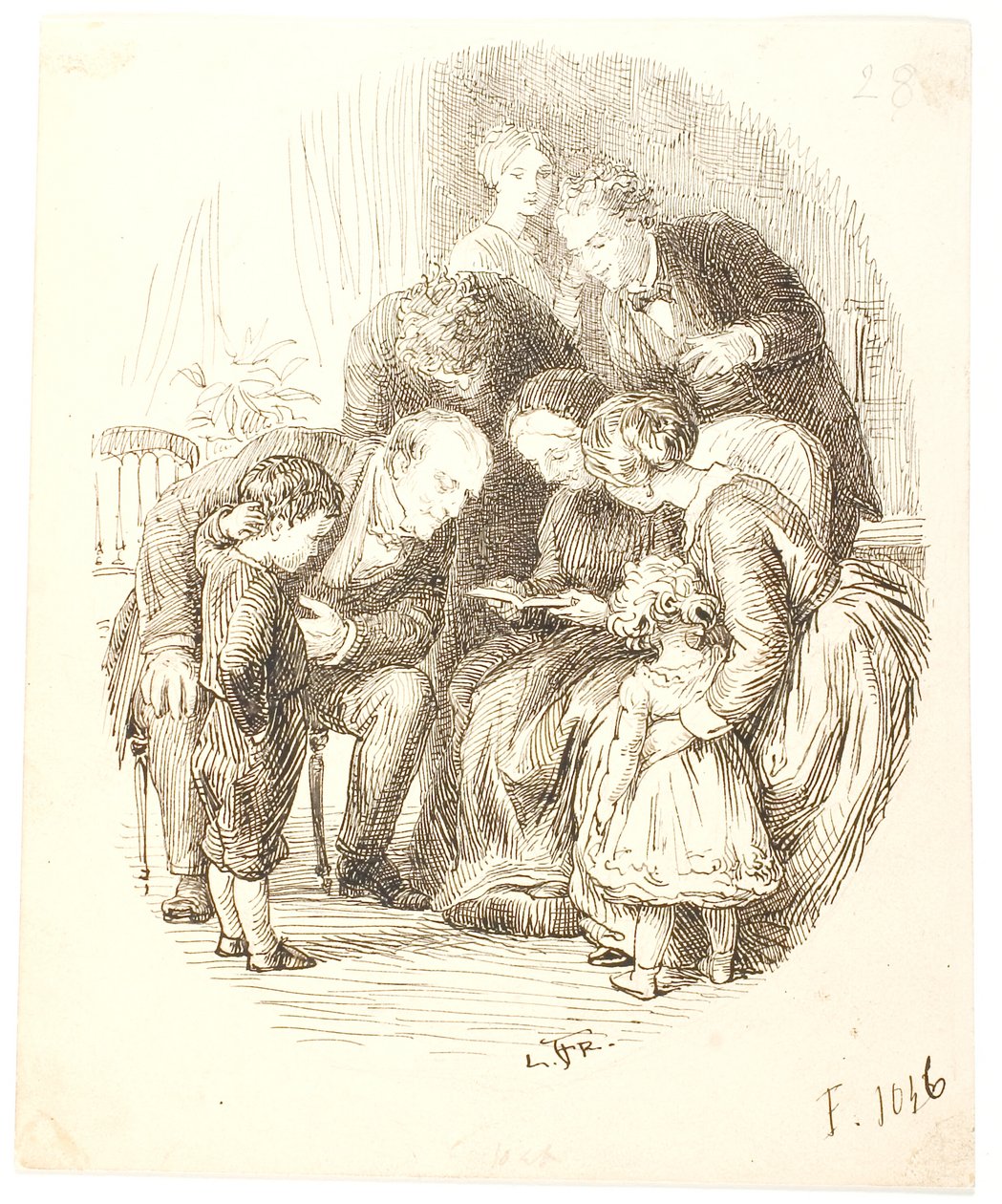 Højtlæsning. Familiegruppe af Lorenz Frølich