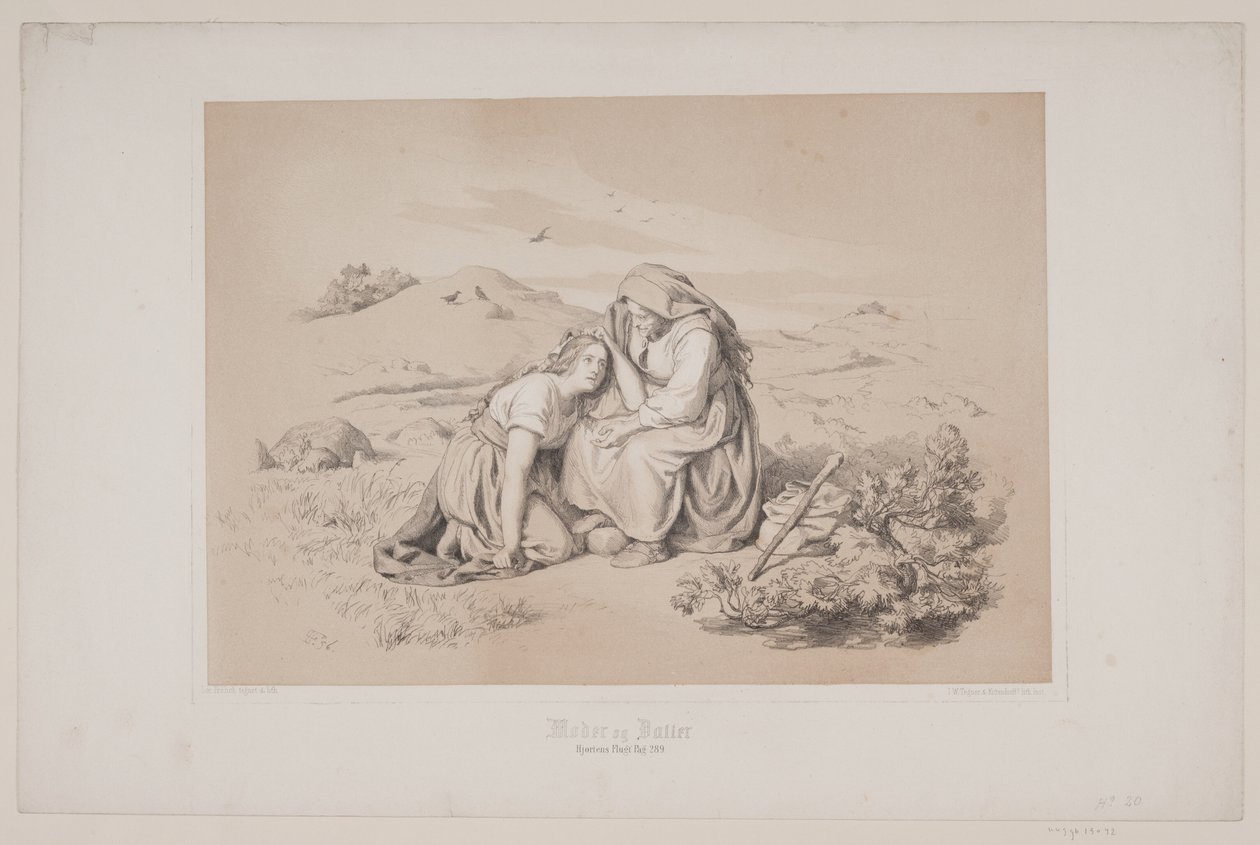 Moder og datter, pag. 289, illustration til Christian Winthers "Hjortens Flugt" af Lorenz Frølich