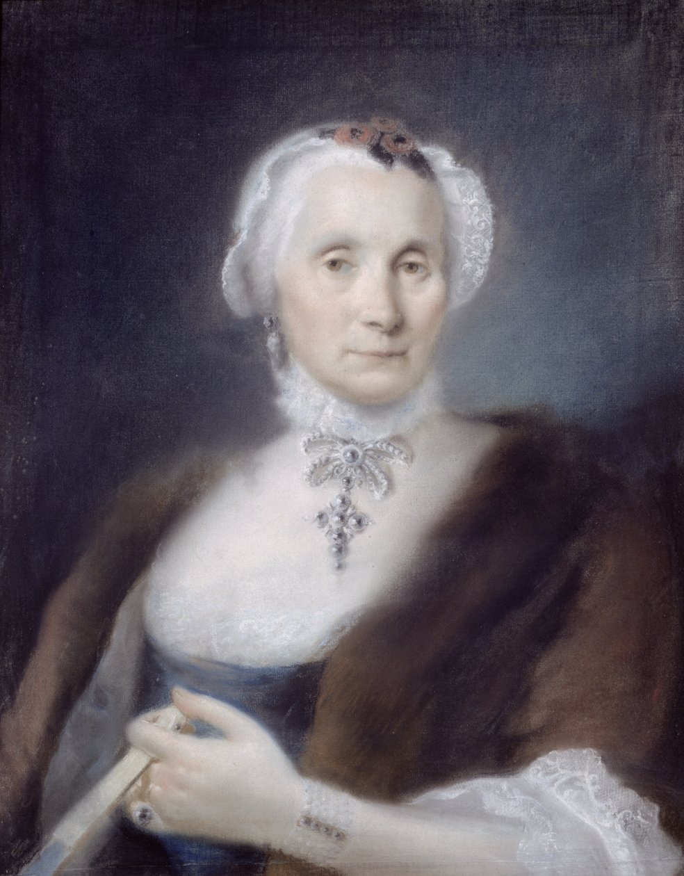 Portræt af kunstnerens mor, Cecilia Guardi, 1757 (pastel) af Lorenzo Baldissera Tiepolo