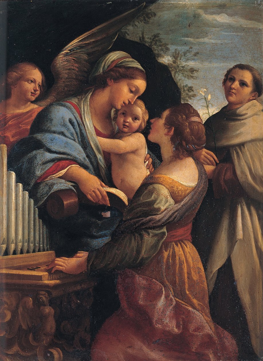 Madonna med barnet, Saint Cecily og Saint Albert af Lorenzo Garbieri